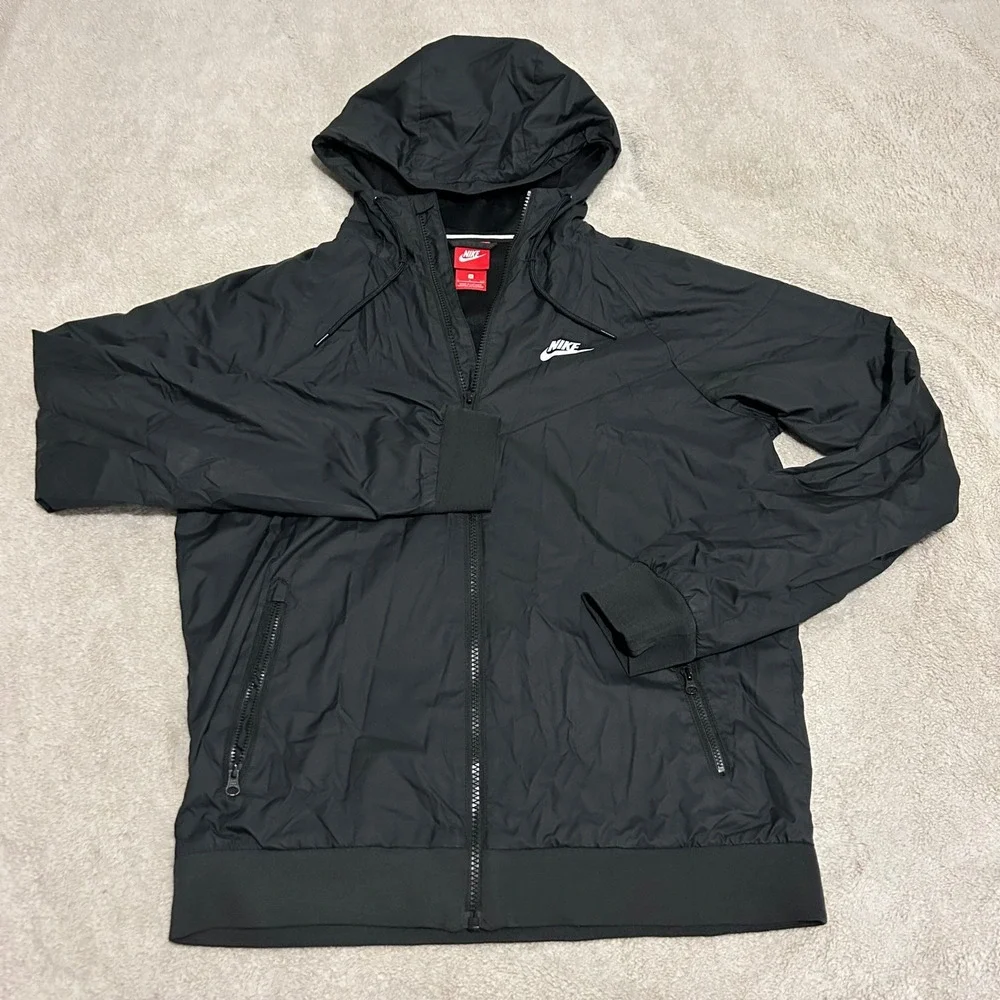 VTG Nike Windrunner Jacket Mens S Black Full Zip Hooded Windbreaker 90s